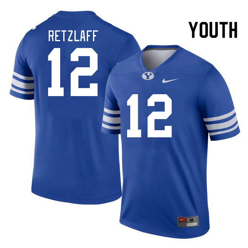 Youth #12 Jake Retzlaff BYU Cougars College Football Jerseys Stitched-Royal